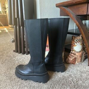 Zara Black Platform Knee-High Boots